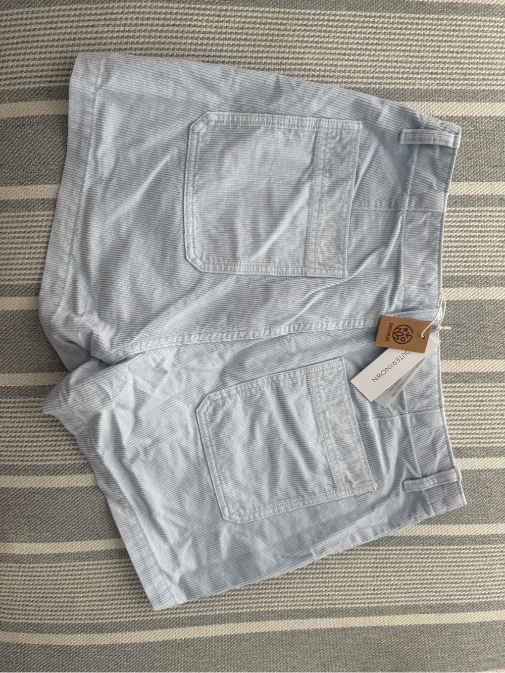 Outerknown Light Blue Striped High-Waist Women’s Shorts, NWT